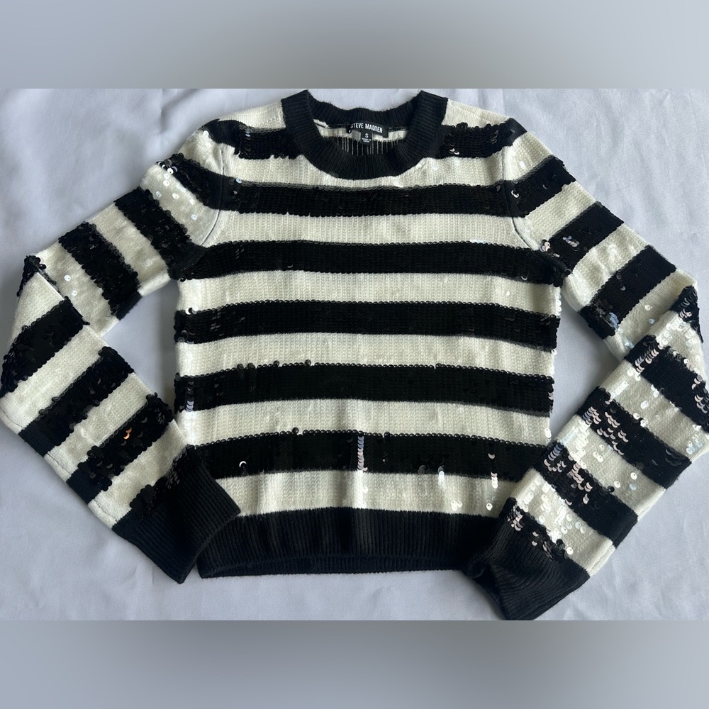 Steve Madden Black and White Striped Disco Sweater Size Small